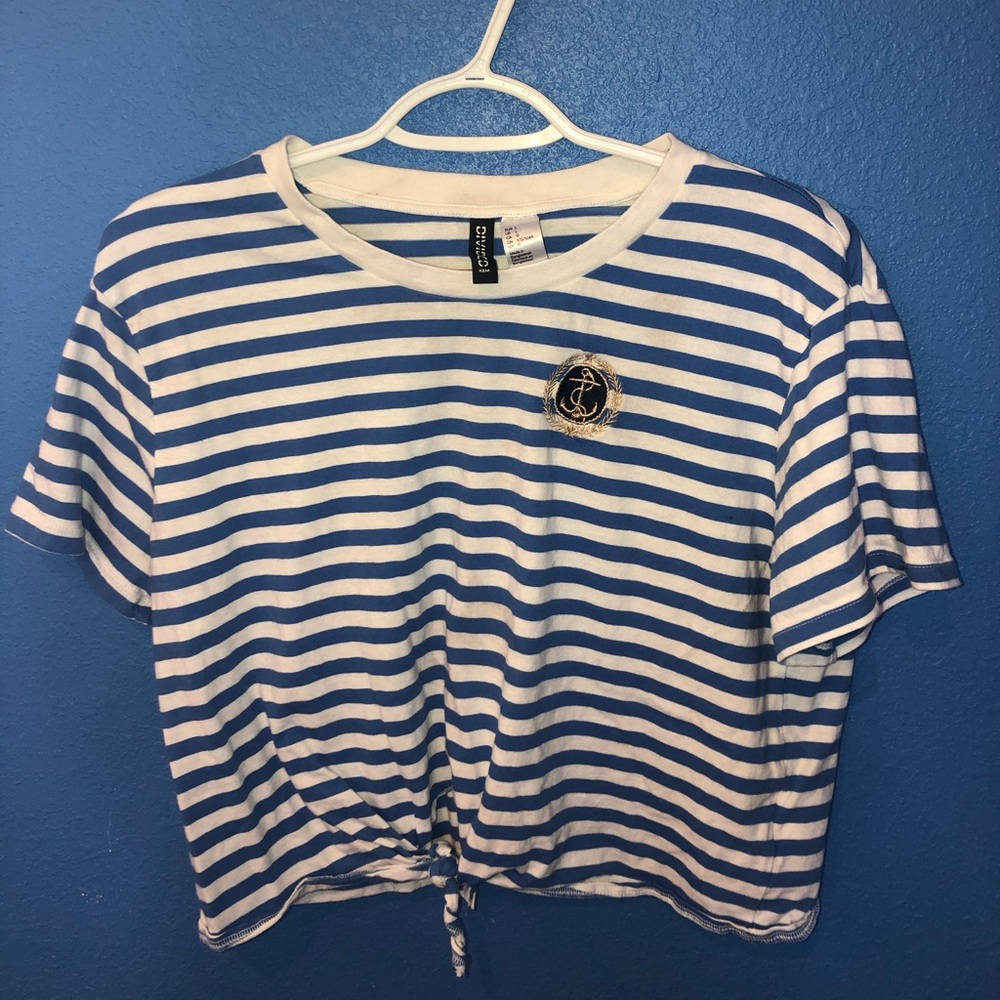 Blue and white striped large crop top